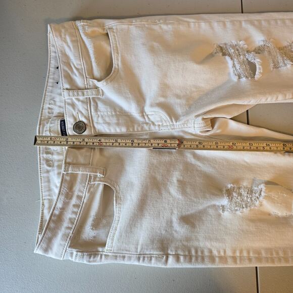 American Eagle Super Stretch Jegging Women's 6 Off White Distressed Raw Hem - Picture 12 of 16